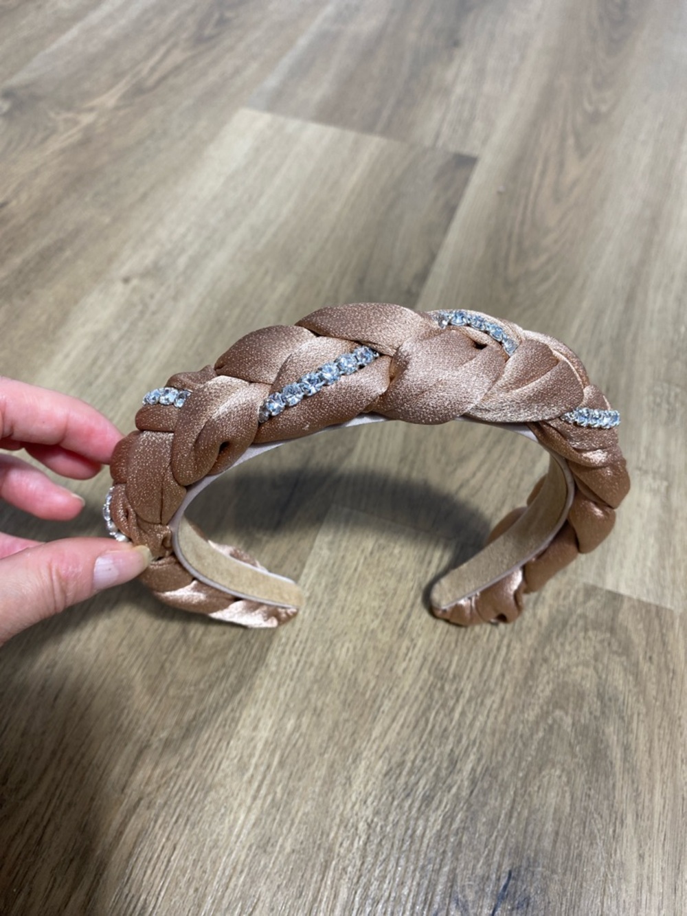 Marzoline Satin Braided Taupe Headband with Crystal embellishments Made in Italy - Picture 9 of 12